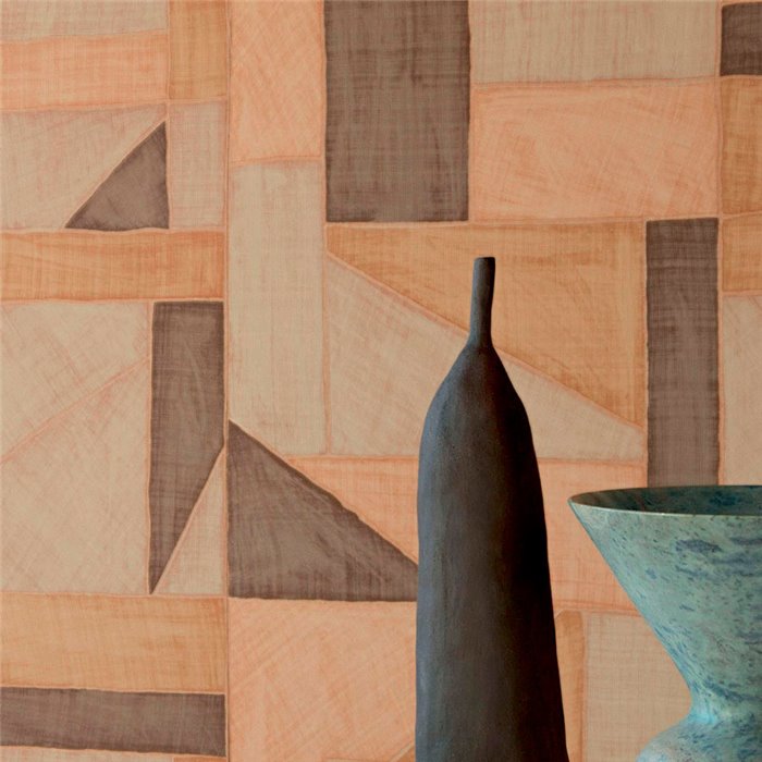 Elitis|Sewn raffia patchwork wallpaper in rustic style|Wallpaper