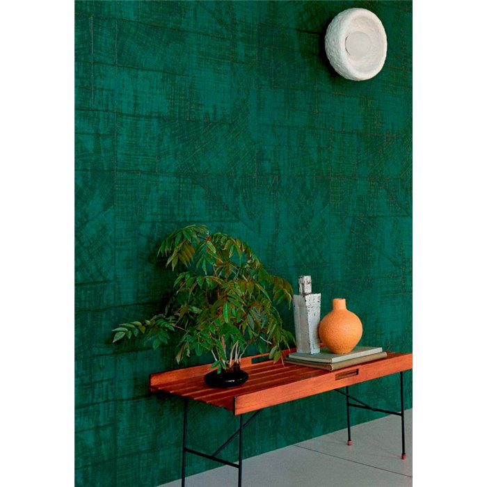Elitis|Papier peint fibre végétale de raphia ou abaca teintée verte|Papier Peint