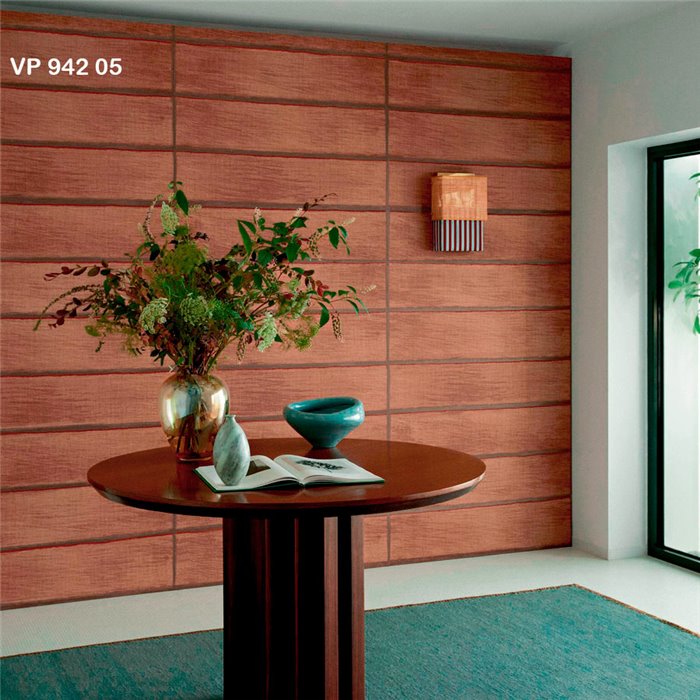 Elitis|Japanische Tapete mit horizontalen Paneelen in Raffia-Optik|Tapeten