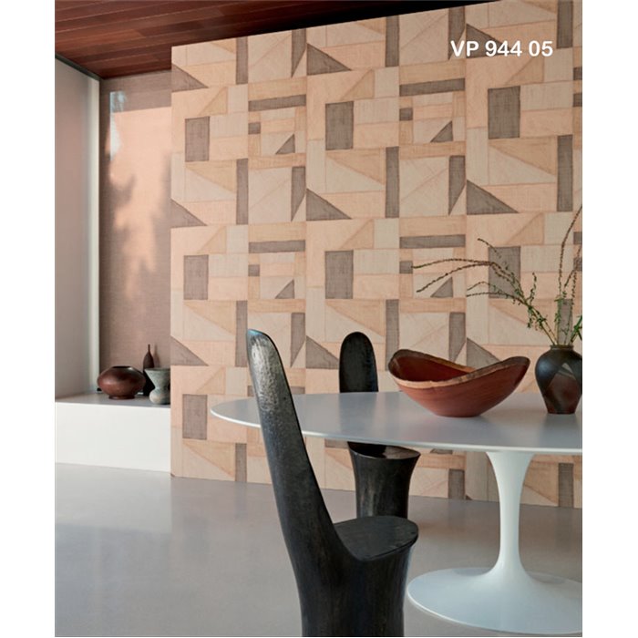 Elitis|Raffia-Patchwork-Tapete mit geometrischem Muster|Raffiaimitation