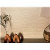 Elitis|Beige Travertinoptik-Tapete mit Marmoradern|Badezimmer