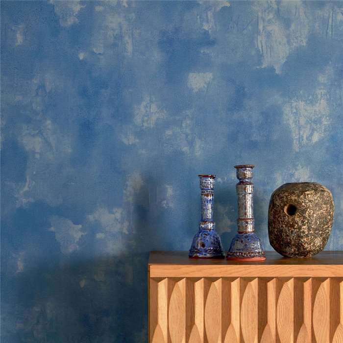 Elitis|Papier peint stuc bleu chaulé haut de gamme|Imitation Stuc