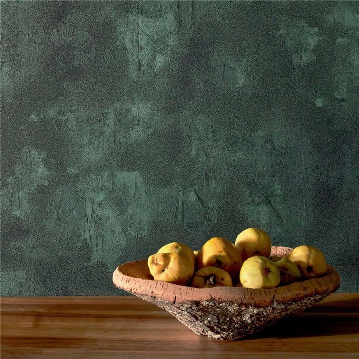 Papel pintado estuco verde oscuro con aspecto de pintura a la cal - Élitis Ortigia VP96061