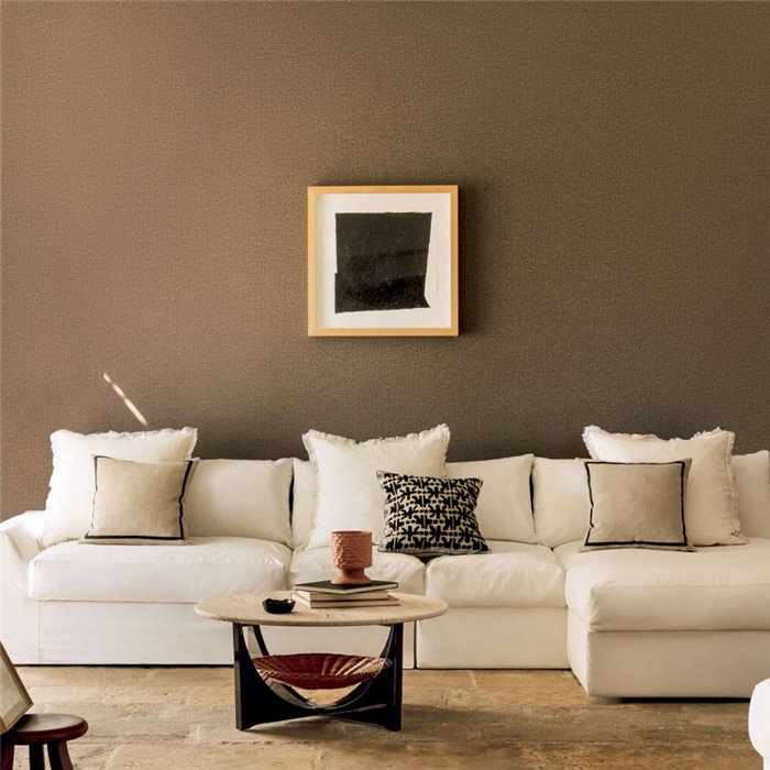 Elitis|Papier peint effet textile marron avec broderies|Imitation Tissu