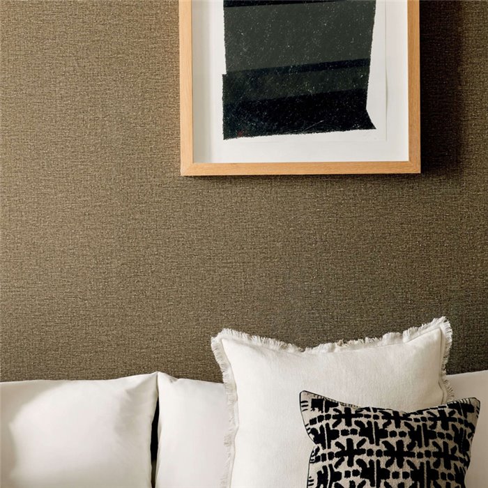 Elitis|Papier peint effet textile marron avec broderies|Imitation Tissu