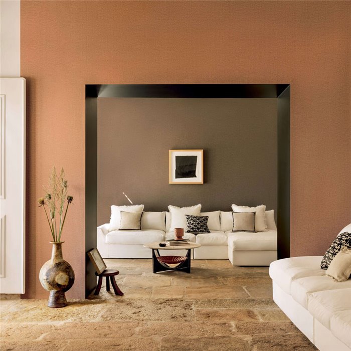 Elitis|Linen imitation wallpaper in terracotta colour|Solid Colors