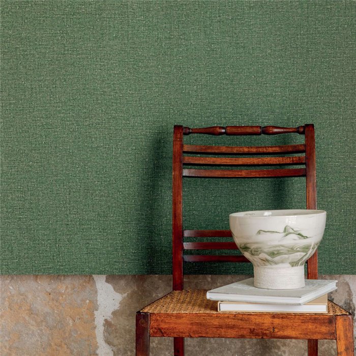 Elitis|Papier peint haut de gamme effet textile lin vert bouteille|Imitation Tissu