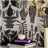 Elitis|Linen-effect wallpaper with embroidered leaves, flowers and ceramics|High-End