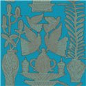 Elitis|Papier peint fond bleu turquoise intense et broderies marron clair|Haut Gamme