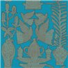 Elitis|Papier peint fond bleu turquoise intense et broderies marron clair|Haut Gamme