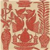 Elitis|Papier peint haut de gamme avec broderies rouges de plantes et objets décoratifs|Haut Gamme