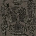 Elitis|Figurative wallpaper in brown and green with embroidered birds, vases and branches|High-End