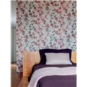 Elitis|Papier peint floral rouge et rose sur fond bleu clair|Haut Gamme