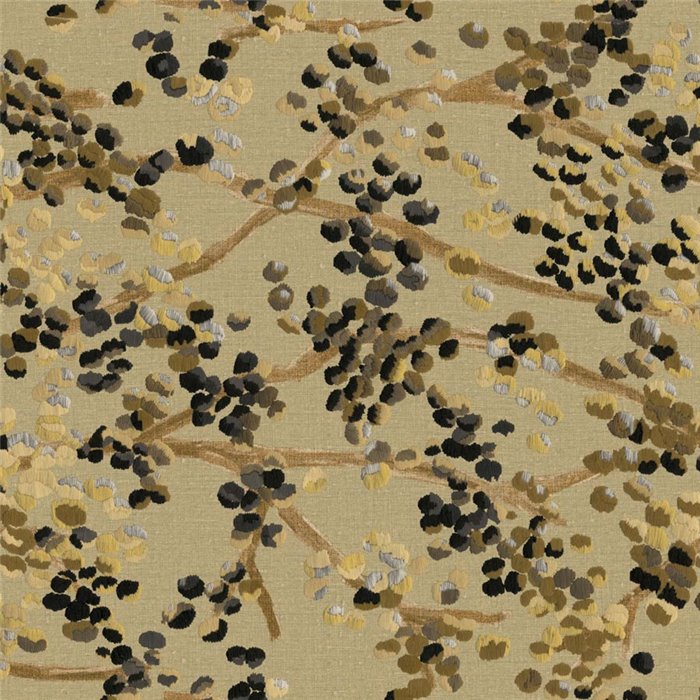 Papel pintado alta gama de flores marrón y amarillo con fondo beige - Élitis Lins brodés VP95506