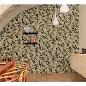 Elitis|Florale Tapete in Grau- und Gelbtönen auf hellem Hintergrund|Blumen 2