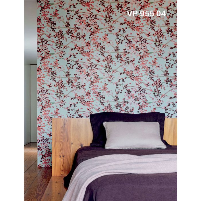 Papel pintado floral en verdes y beige sobre fondo dorado - Élitis Lins brodés VP95505