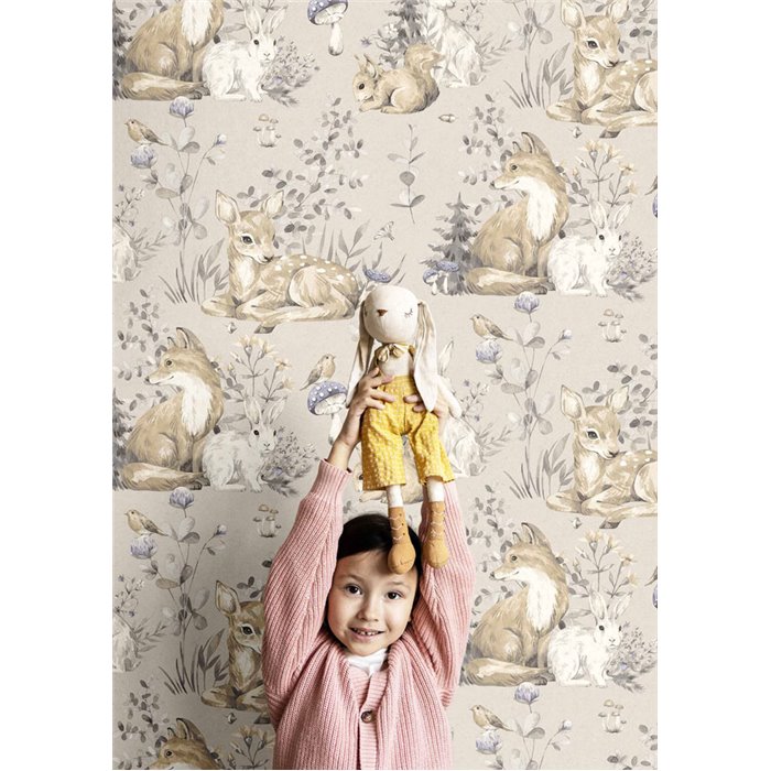 Papel pintado infantil animales del bosque beige - Cristiana Masi MiniMe 17101