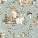 Cristiana Masi|Papier Peint pour enfants, animaux de la forêt bleu-vert|Enfants