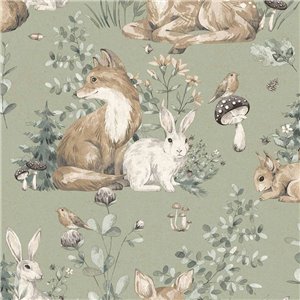 Cristiana Masi|Papier Peint pour enfants, animaux de la forêt bleu-vert|Enfants