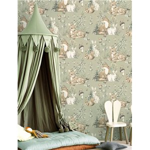 Cristiana Masi|Papier Peint pour enfants, animaux de la forêt bleu-vert|Enfants 2