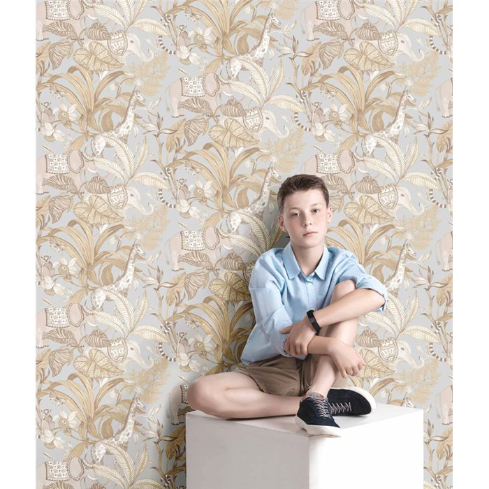 Cristiana Masi|Papier Peint pour enfants jungle tropicale bleu grisâtre|Enfants