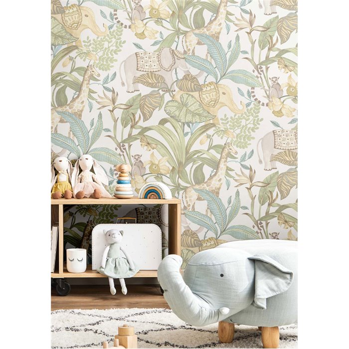 Cristiana Masi|Soft multicolored tropical jungle children's wallpaper|Children's