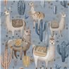 Cristiana Masi|Papier Peint enfant lamas cactus bleu denim|Enfants