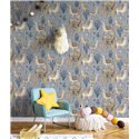 Cristiana Masi|Papier Peint enfant lamas cactus bleu denim|Enfants
