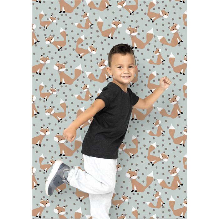 Cristiana Masi|Tapete für Kinder mit Füchsen auf hellblauem Hintergrund|Kindertapete