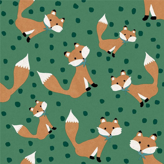 Cristiana Masi|Papel pintado infantil zorros fondo Verde bosque|Infantil