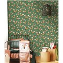 Cristiana Masi|Papel pintado infantil zorros fondo Verde bosque|Infantil