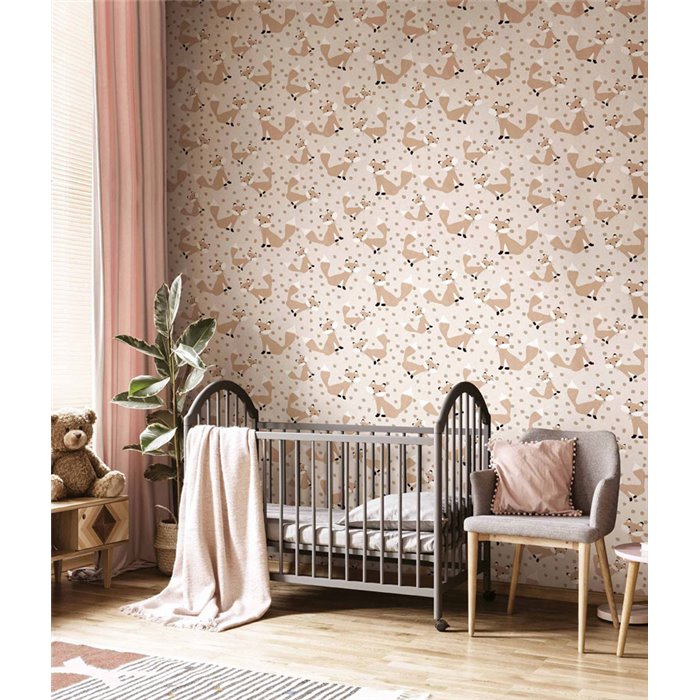Cristiana Masi|Wallpaper children's wallpaper foxes natural beige background|Children's