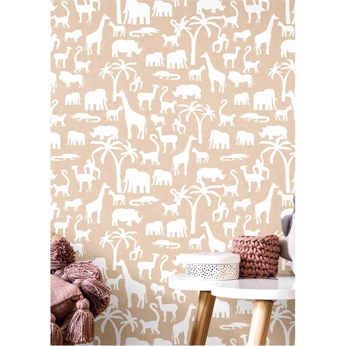 Cristiana Masi|Papel pintado infantil siluetas animales Marrón claro|Infantil