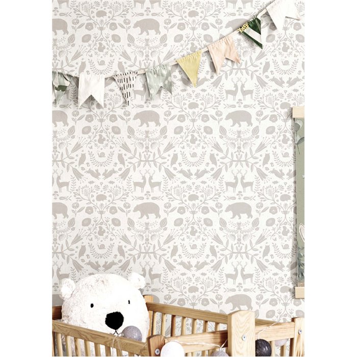 Cristiana Masi|Papel pintado infantil animalitos nórdicos en beige|Infantil