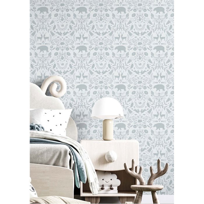 Cristiana Masi|Papel pintado infantil animalitos nórdicos en azul cielo|Infantil