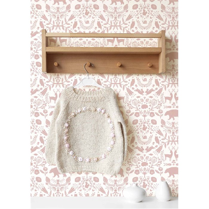 Papel pintado infantil animalitos decorativos en rosa empolvado - Cristiana Masi MiniMe 17144