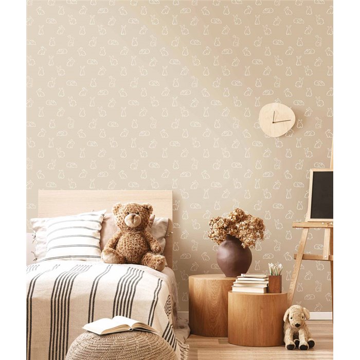 Cristiana Masi|Wallpaper children's wallpaper with bunnies outlined in soft sand|Children's