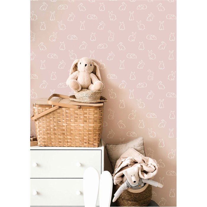 Cristiana Masi|Papel pintado infantil conejitos perfilados en rosa empolvado|Infantil