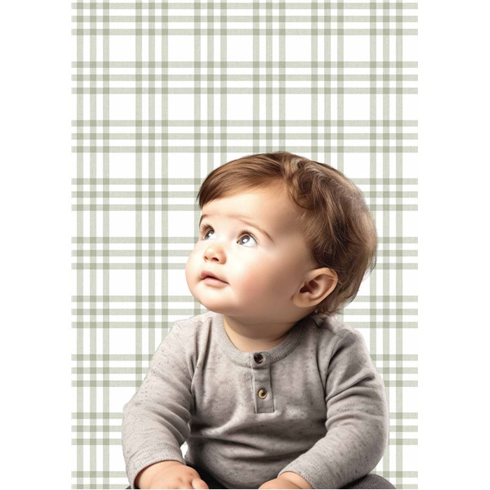 Cristiana Masi|Child's wallpaper with Scottish plaid in sage green|Children's