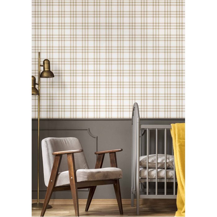 Cristiana Masi|Papel pintado infantil cuadros escoceses en beige claro|Infantil