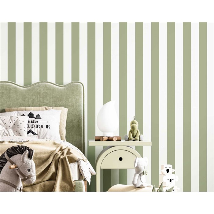 Cristiana Masi|Wallpaper for children with wide stripes in sage green|Children's