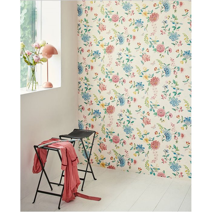 Pip Studio|Papel pintado floral blanco muy alegre con flores multicolor|Papel Pintado