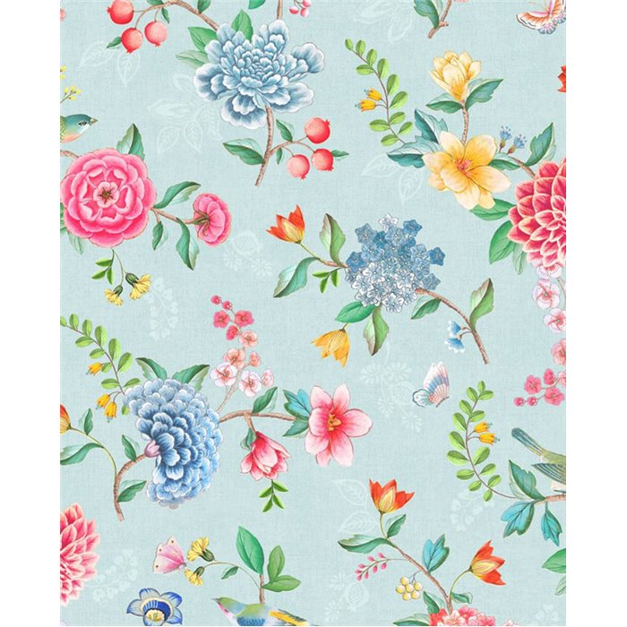 Pip Studio|Papel pintado floral romántico celeste y multicolor|Romántico
