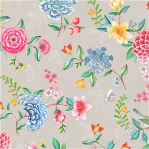 Casadeco|Romantic clematis flower wallpaper in bluish gray|Romantic