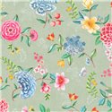Pip Studio|Papier peint fleurs multicolores romantiques sur fond vert pastel|Papier Peint