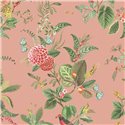 Pip Studio|Papel pintado romántico rosa, flores verdes y pájaros multicolor|Rústico