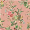 Pip Studio|Romantic pink wallpaper with green flowers and multicolor birds|Rustic