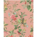 Pip Studio|Papel pintado romántico rosa, flores verdes y pájaros multicolor|Rústico
