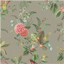 Pip Studio|Papel pintado flores y pajarillos verde, estilo romántico|Papel Pintado