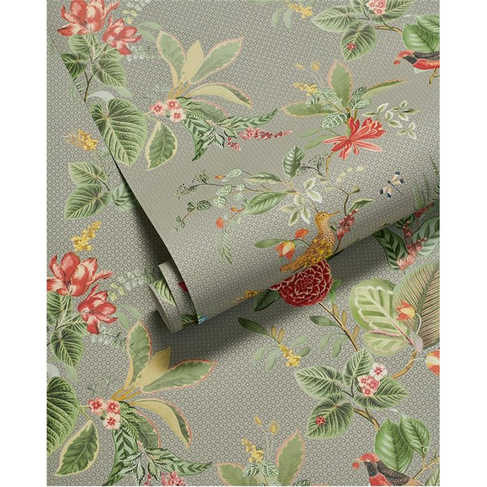 Papel pintado flores y pajarillos verde, estilo romántico - Pip Studio Pip Studio 5 300113